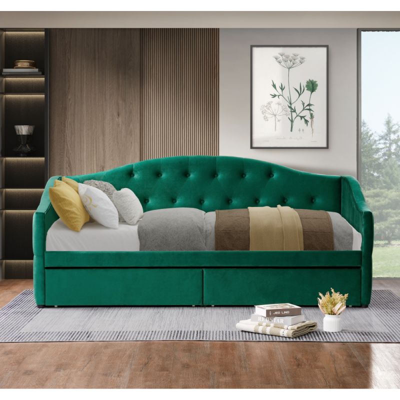 Čalúnená posteľ s úložným priestorom 90x200, zelená Velvet látka