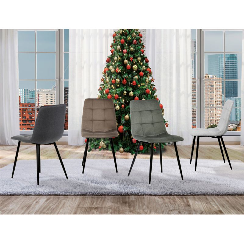 Čalúnená jedálenská stolička, béžová látka, čierny kov