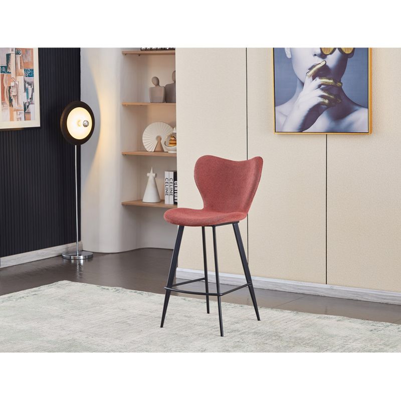 Stolička barová, červená látka, čierna podnož