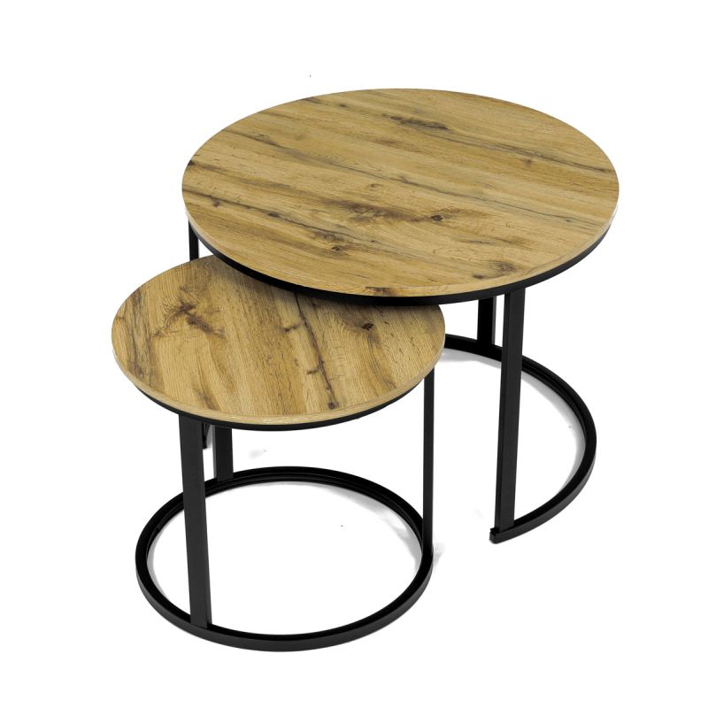 Stôl konferenčný okrúhly, set 2 ks, MDF doska, dekor divoký dub