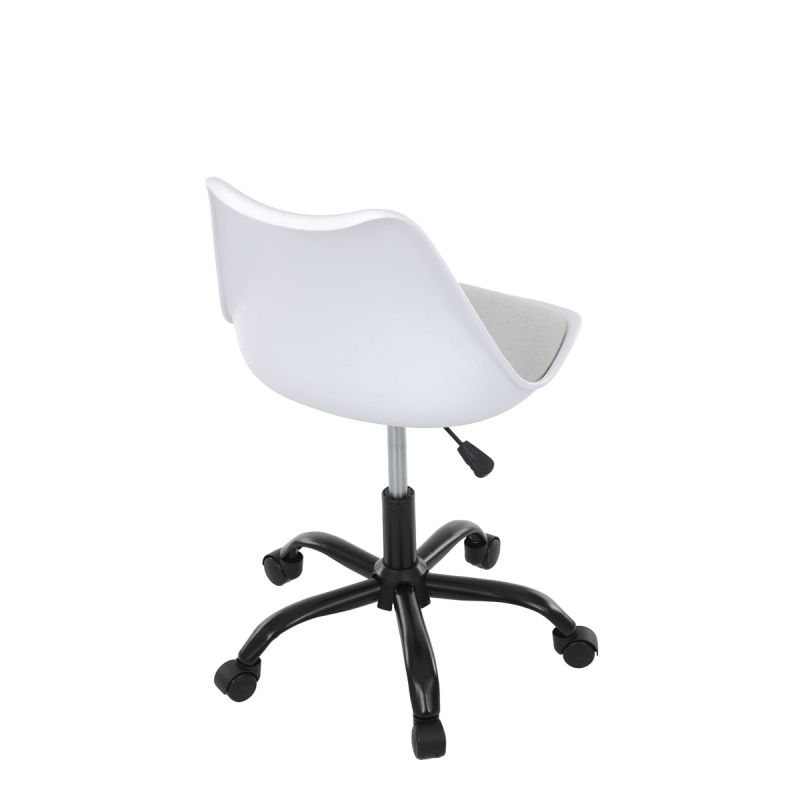 Stolička kancelárska, biela plastová škrupina, sedák biela látka