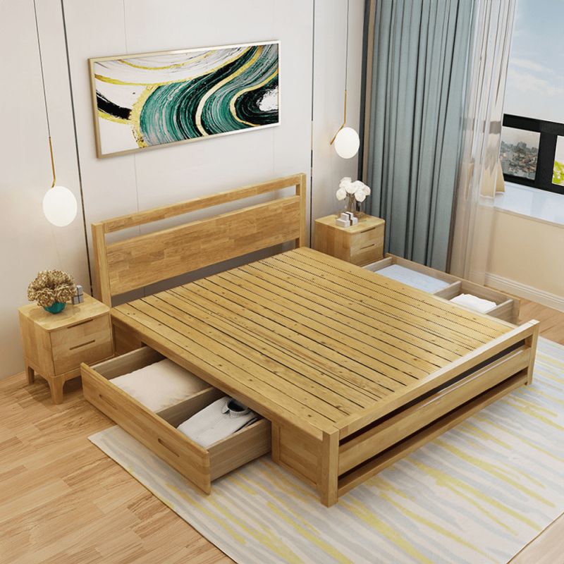Manželská posteľ, 160x200, masívne drevo, prírodná, 2 šuplíky