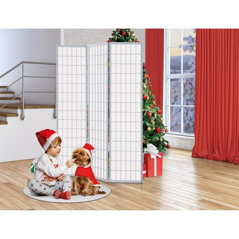 Štýlový 3-dielny paraván s drevenou konštrukciou v bielej farbe