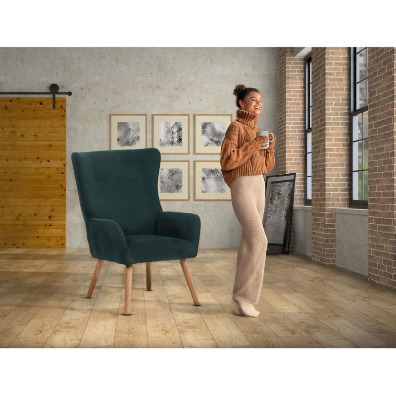 Moderné elegantné kreslo, poťah zelená menčestrová látka