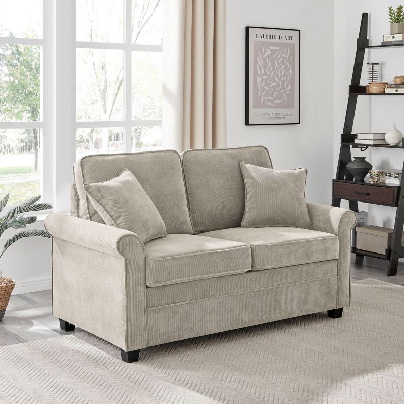 Rozkladacia pohovka s matracom, 2-miestna, poťah menčestrová béžová látka