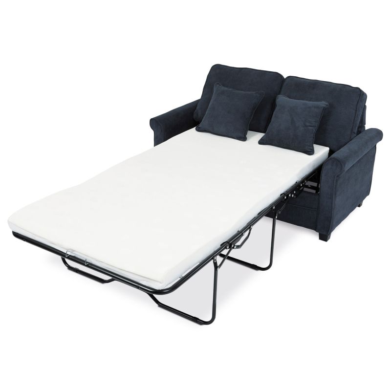 Rozkladacia pohovka s matracom, 2-miestna, poťah menčestrová modročierna látka