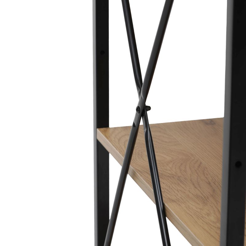 Stôl pracovný s regálom, MDF, dekor dub, čierny kov