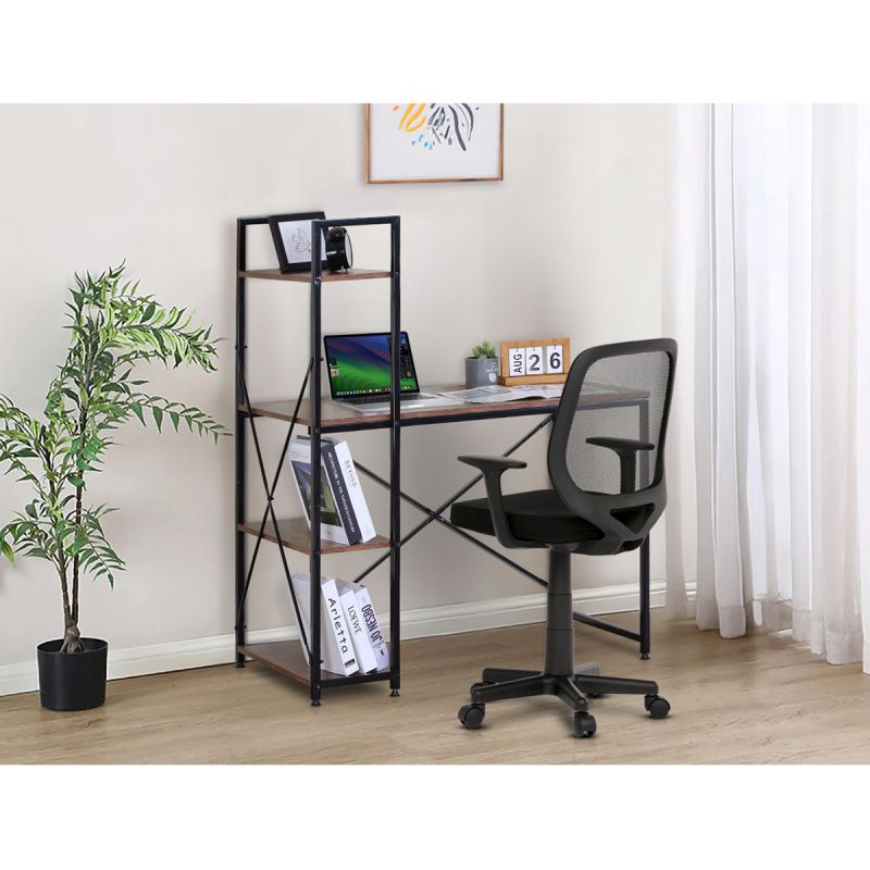 Stôl pracovný s regálom, MDF, dekor staré drevo, čierny kov