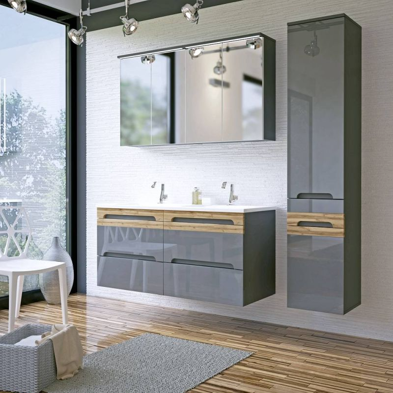 Kúpeľňová skrinka 824 sivý vysoký lesk/dub wotan