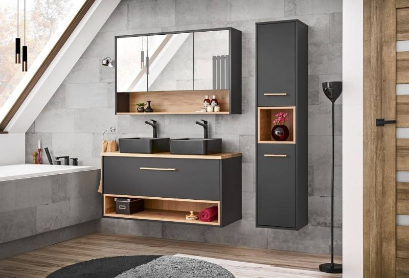 Skrinka do kúpeľne 825 sivá/dub artisan