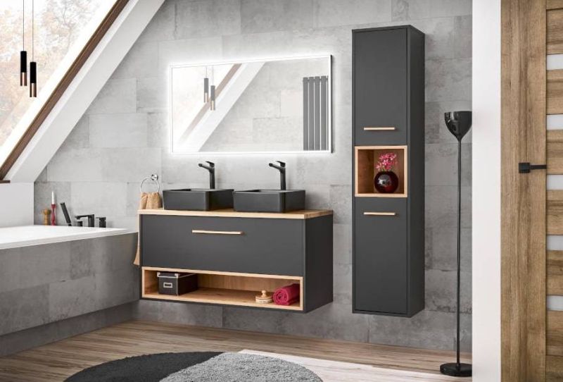 Skrinka do kúpeľne 845 sivá/dub artisan