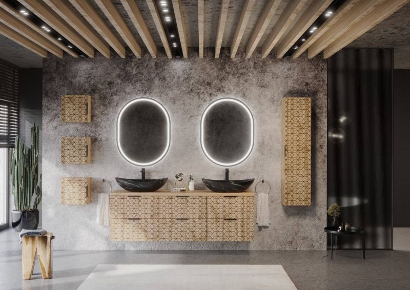 Skrinka do kúpeľne 82-80-D-2S, dub wotan-čierna