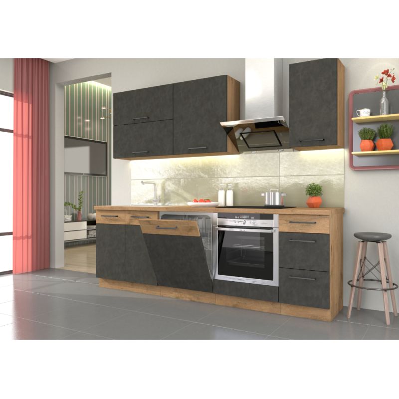 Spodná skrinka, sivá matná/dub lancelot, 80 D 3S BB, 3x zásuvka