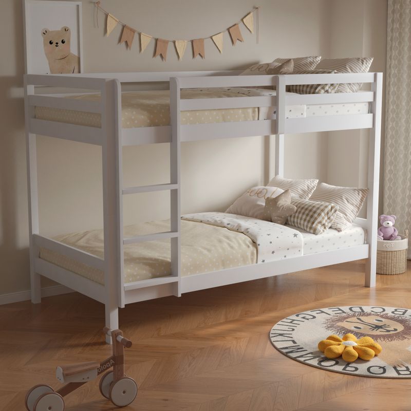Neprehliadnuteľná poschodová posteľ , 90x200, masívne drevo, biela
