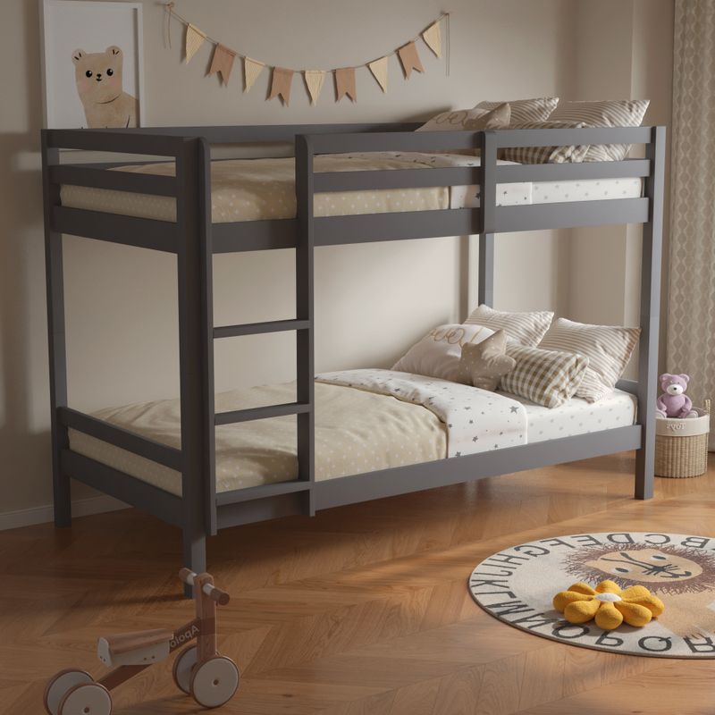 Neprehliadnuteľná poschodová posteľ , 90x200, masívne drevo, sivá