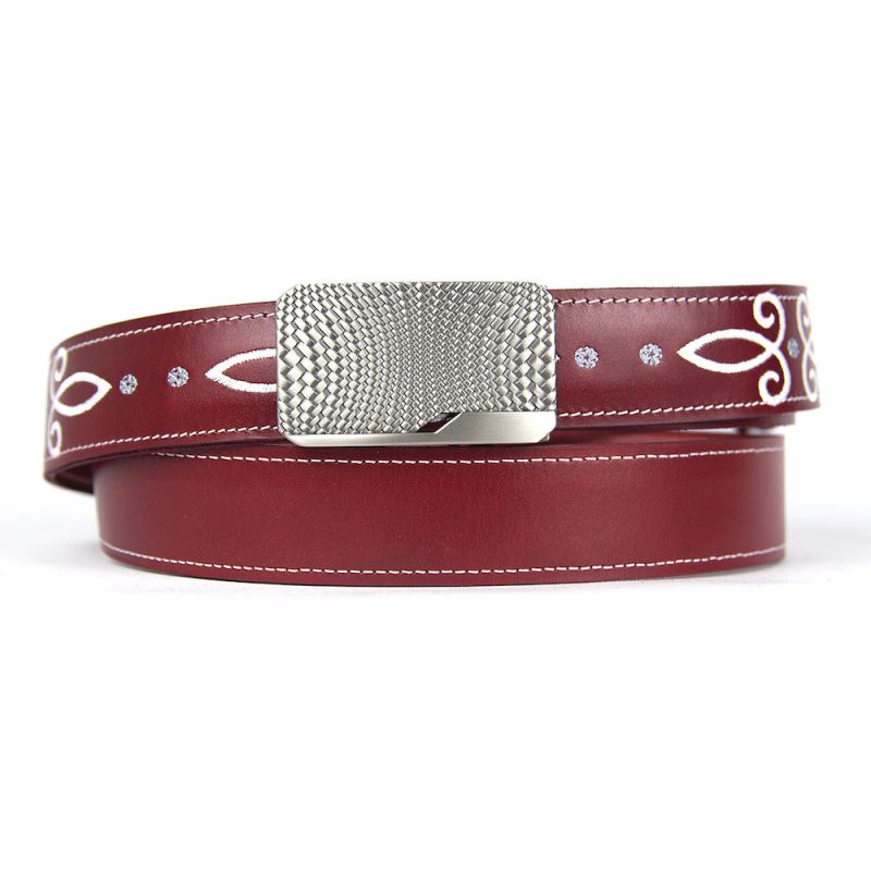 Kožený opasok s výšivkou, automatická pracka, 140cm, Limitovaná edícia 09