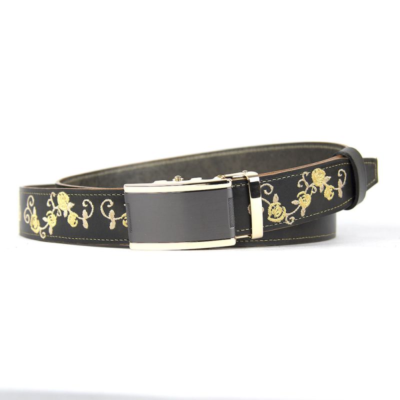 Kožený opasok s výšivkou, automatická pracka, 147cm, Limitovaná edícia 12