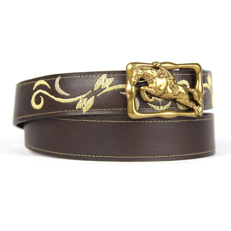 Kožený opasok s výšivkou, automatická pracka, 128cm, Limitovaná edícia 04