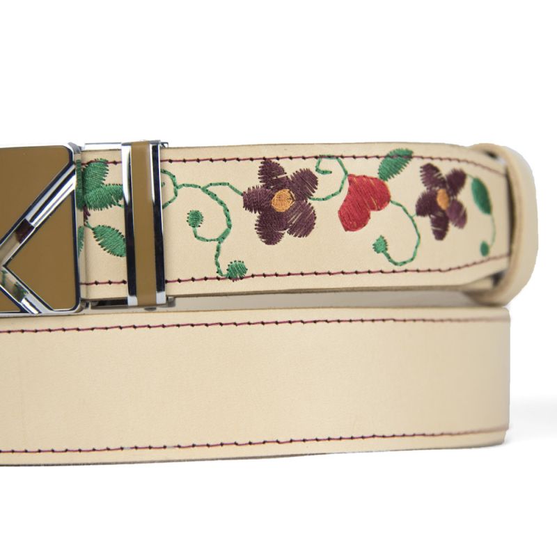 Kožený opasok s výšivkou, automatická pracka, 127cm, Limitovaná edícia 17