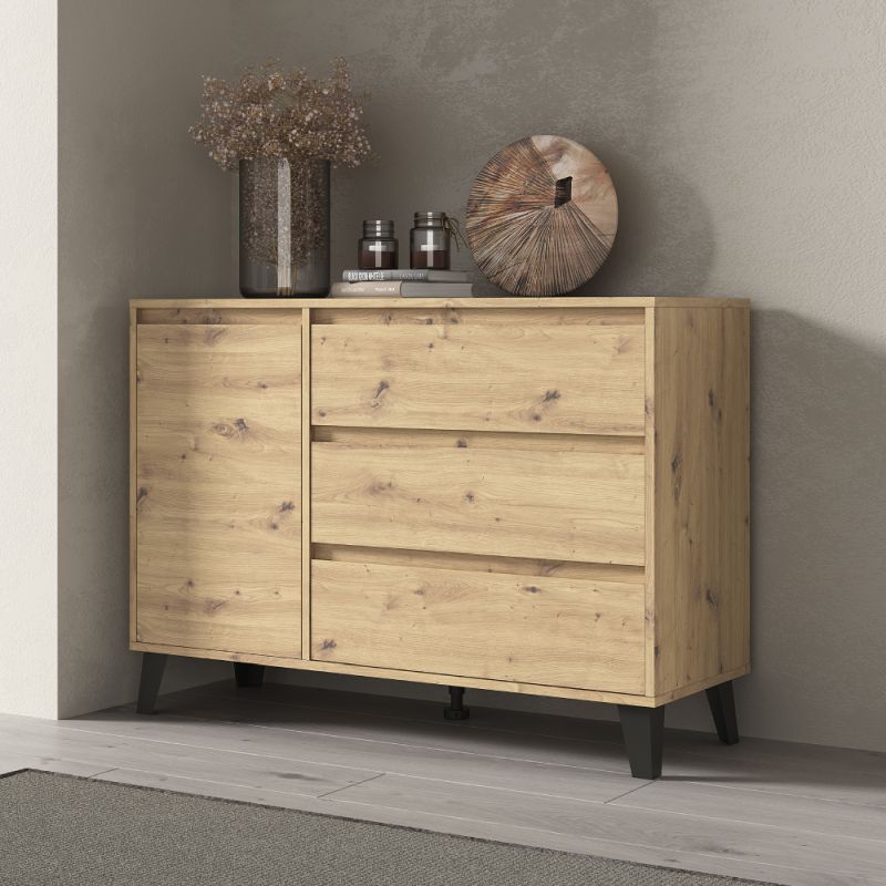 Komoda 1D3S, 3x šuplík 1x dvierka, dub artisan