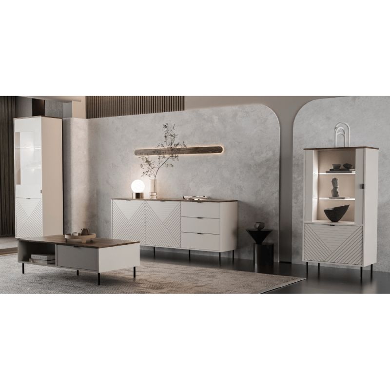 Dvojdverová komoda so šuplíkmi 2D3S, kašmír-dub castello