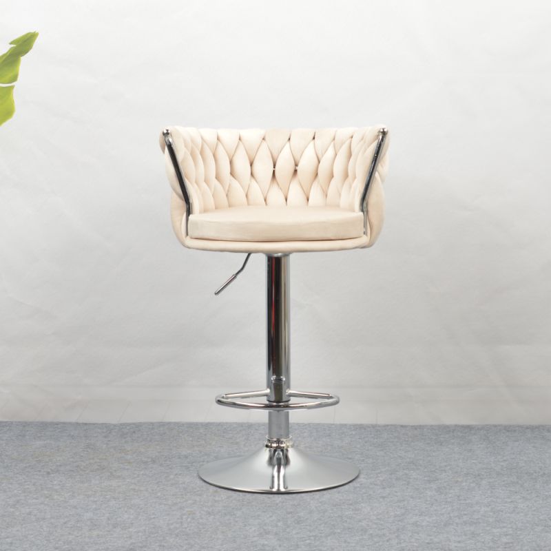 Dizajnová barová stolička, béžová Velvet látka-chróm