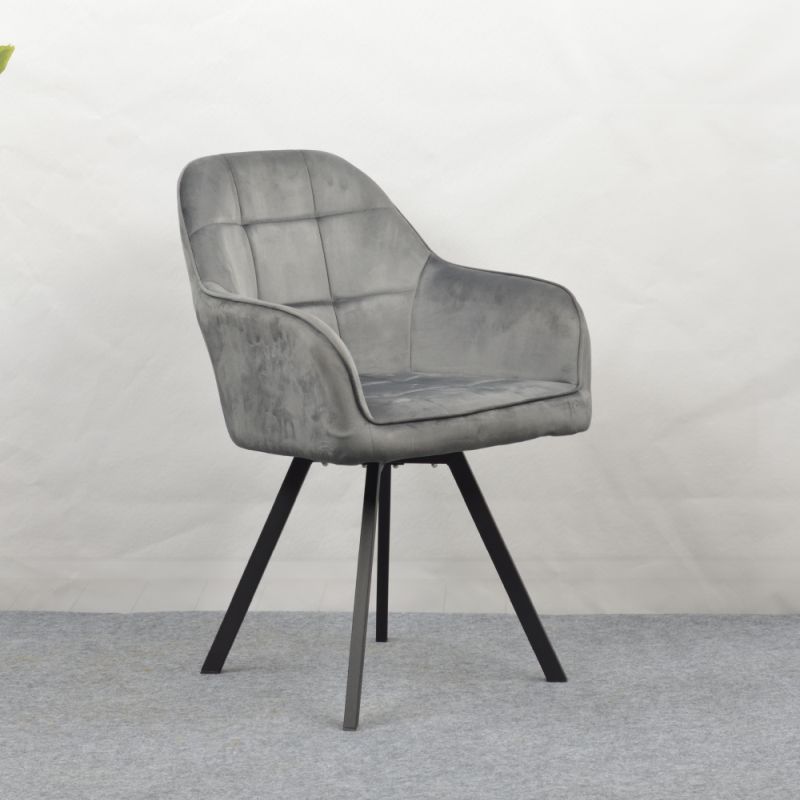 Pohodlné otočné prešívané jedálenské kreslo, tmavosivá Velvet látka