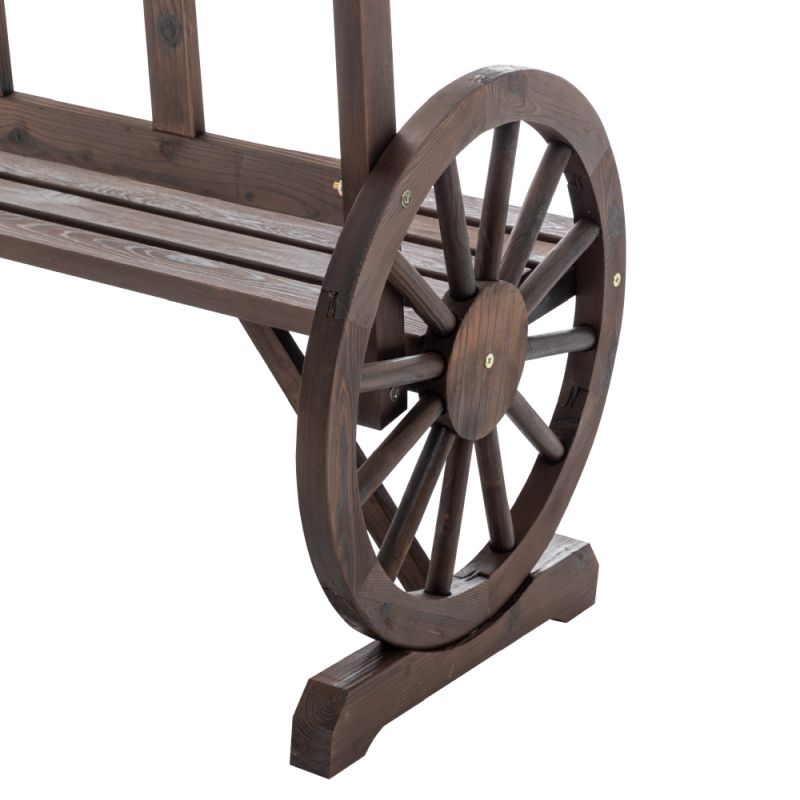 Záhradná drevená lavička s opierkami v tvare kolesa 104 cm, hnedá