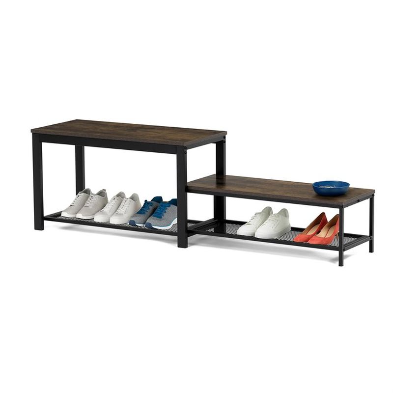 Botník čierny 2 police, MDF dekor staré drevo