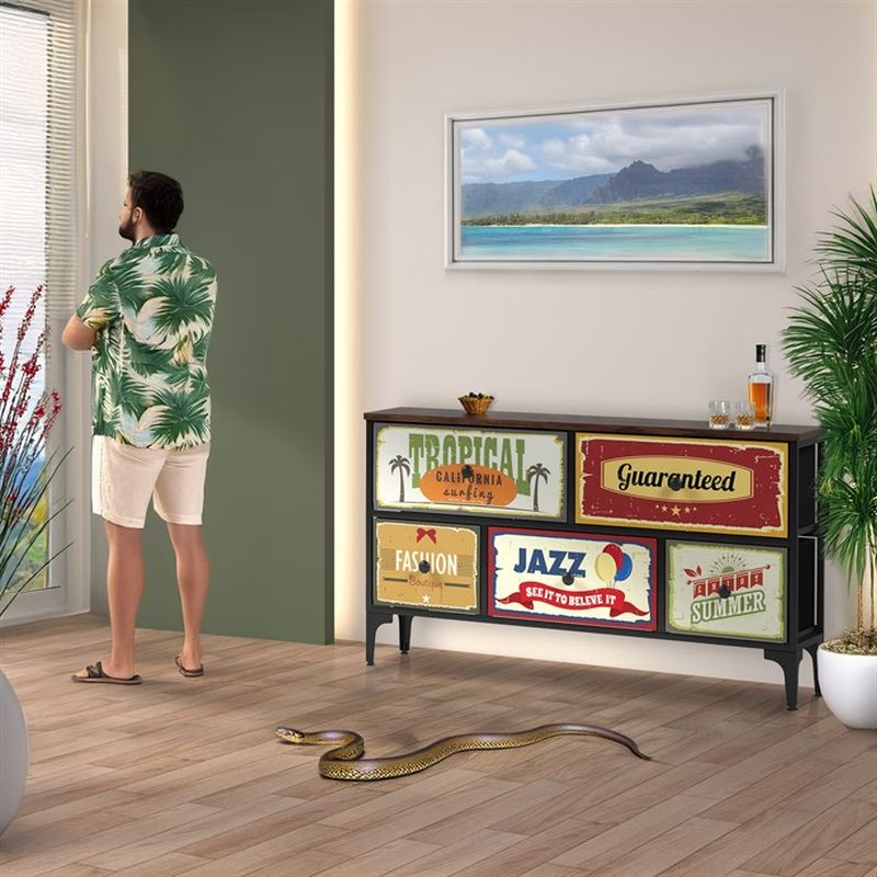 Retro komoda s 5 zásuvkami z netkanej textílie