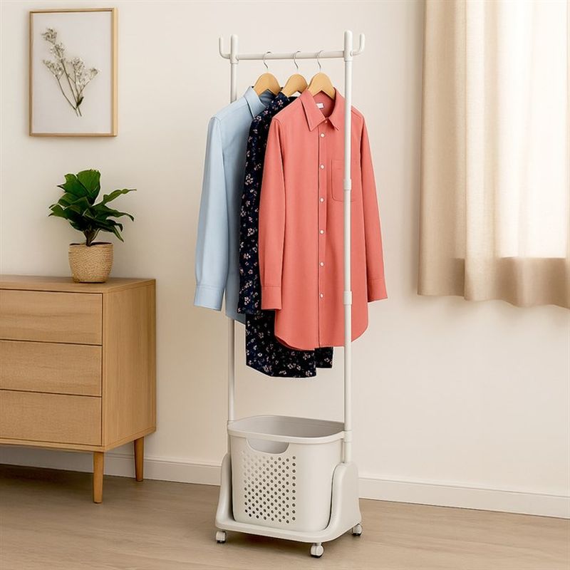 Stojan na šaty béžový s košom na bielizeň