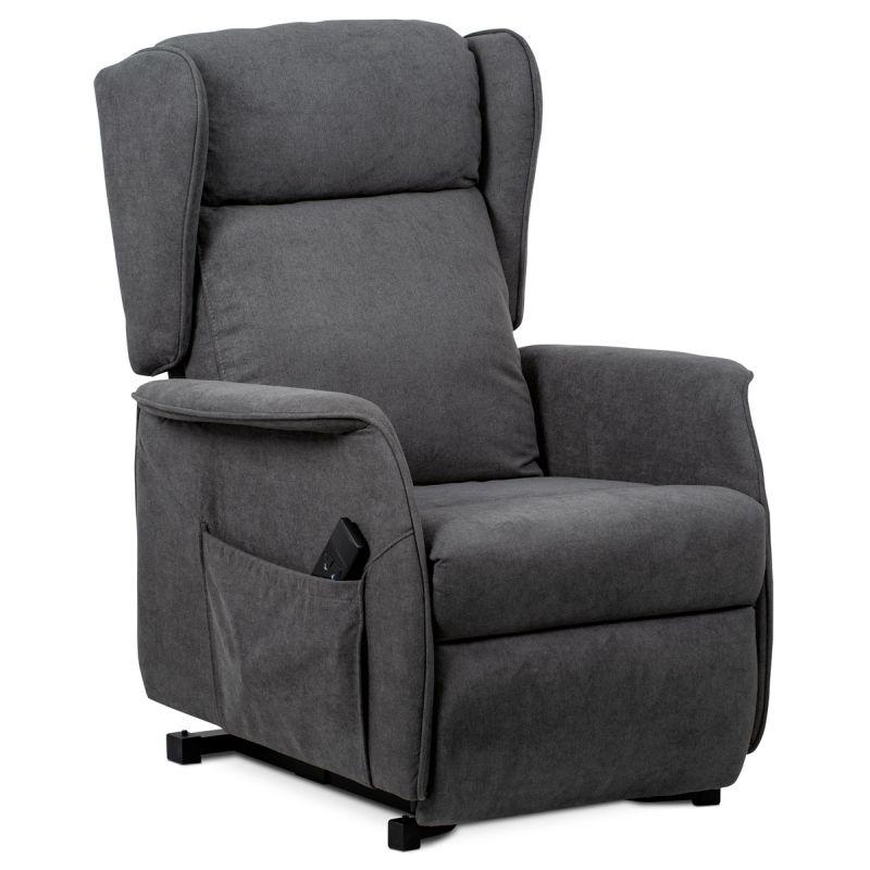 Kreslo s retro dizajnom a modernou technológiou v šedej látke, s elektrickým polohovaním