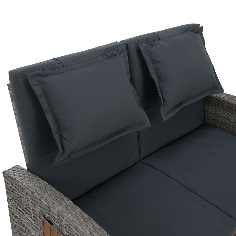 Záhradná ratanová pohovka s úložným priestorom, sivá-prírodná