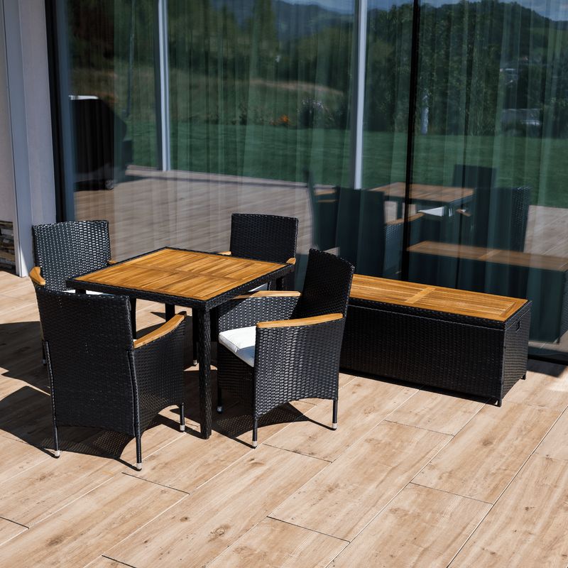 Multifunkčný záhradný úložný box-lavica, čierna-prírodná-krémová