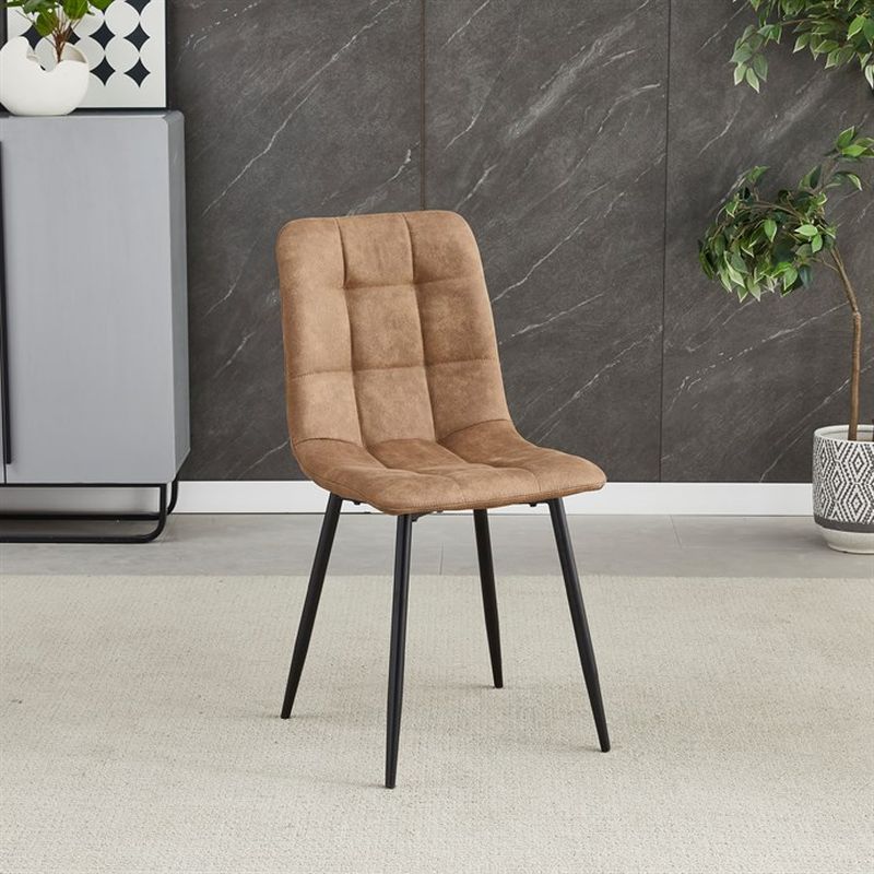 Jedálenská minimalistická stolička v industriálnom štýle, hnedá vintage látka