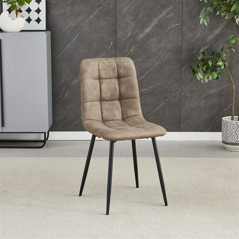 Jedálenská minimalistická stolička v industriálnom štýle, béžová vintage látka