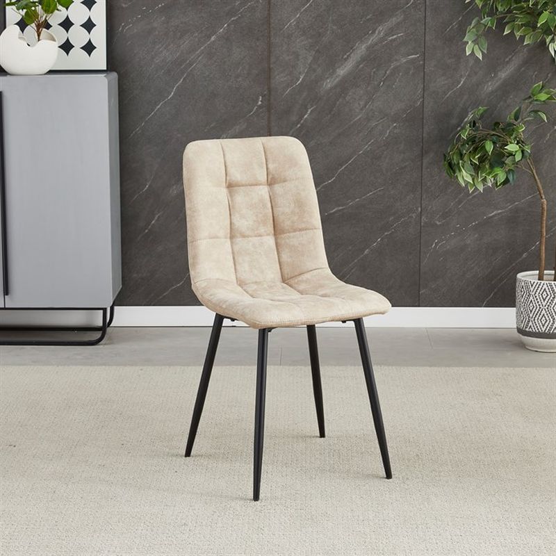 Jedálenská minimalistická stolička v industriálnom štýle, krémová vintage látka