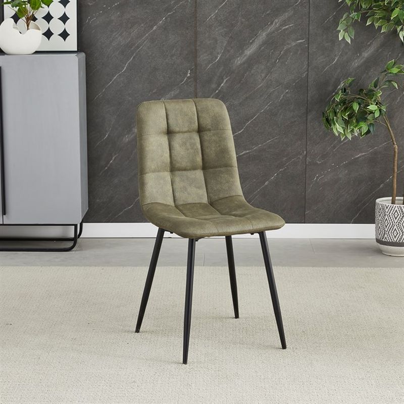 Jedálenská minimalistická stolička v industriálnom štýle, zelená vintage látka