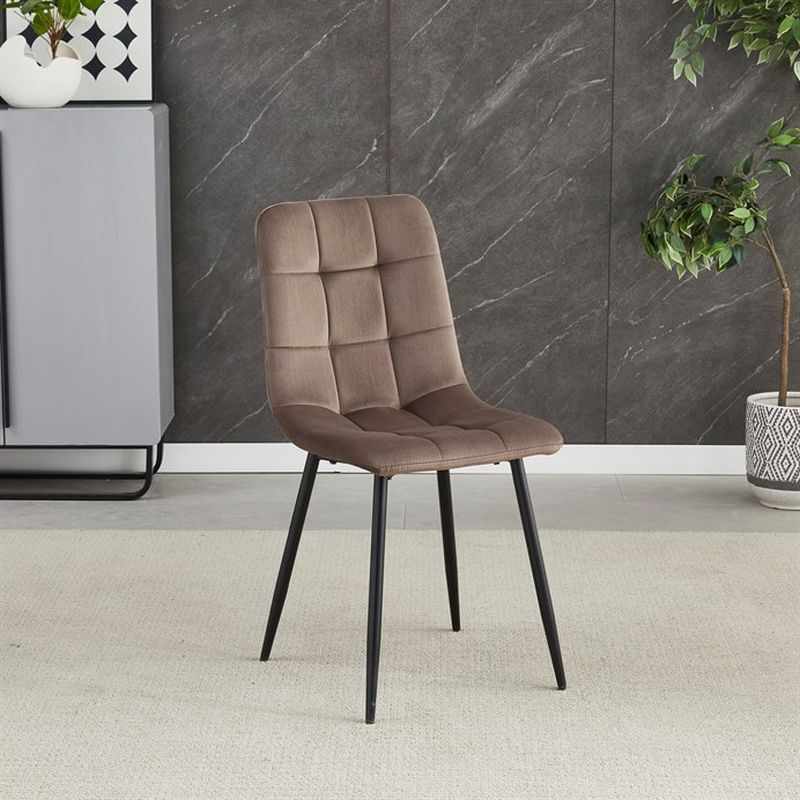 Jedálenská minimalistická stolička v industriálnom štýle, hnedá zamatová látka