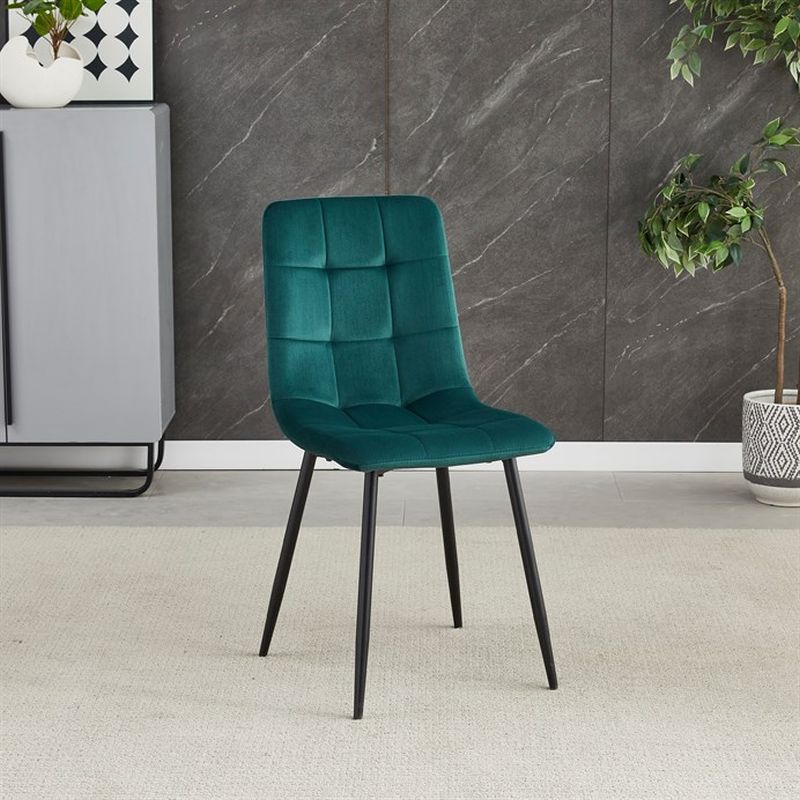 Jedálenská minimalistická stolička v industriálnom štýle, zelená zamatová látka