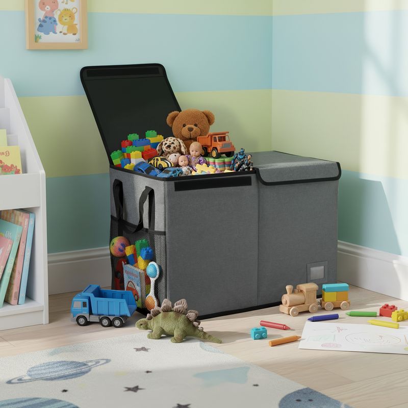 Skladací úložný box z látky, sivý-čierny