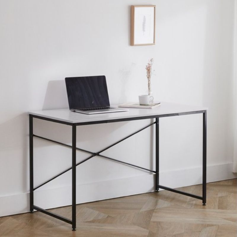 Písací stôl s kovovou konštrukciou, biela/čierna, 120x60 cm