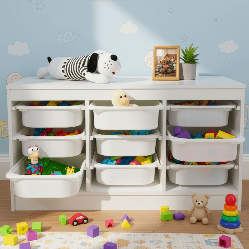 Organizér s úložnými boxami z MDF v bielej farbe