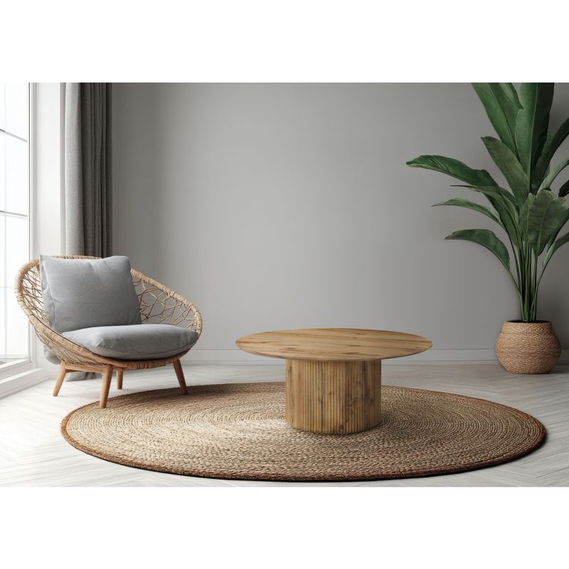 Originálny okrúhly konferenčný stolík, MDF vo farbe dub, priemer 80