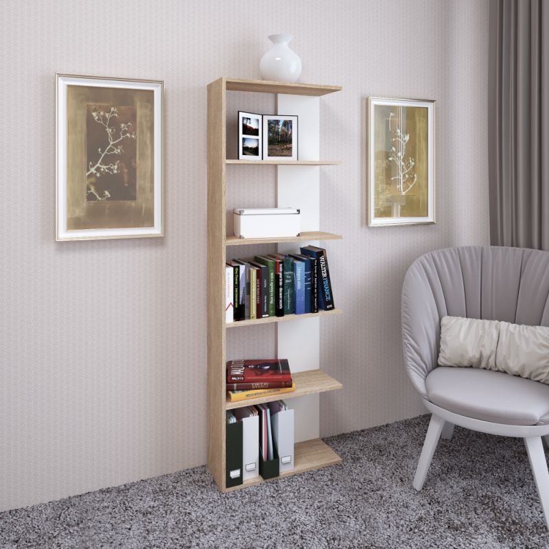 Štýlový viacúčelový regál, dub sonoma-biela