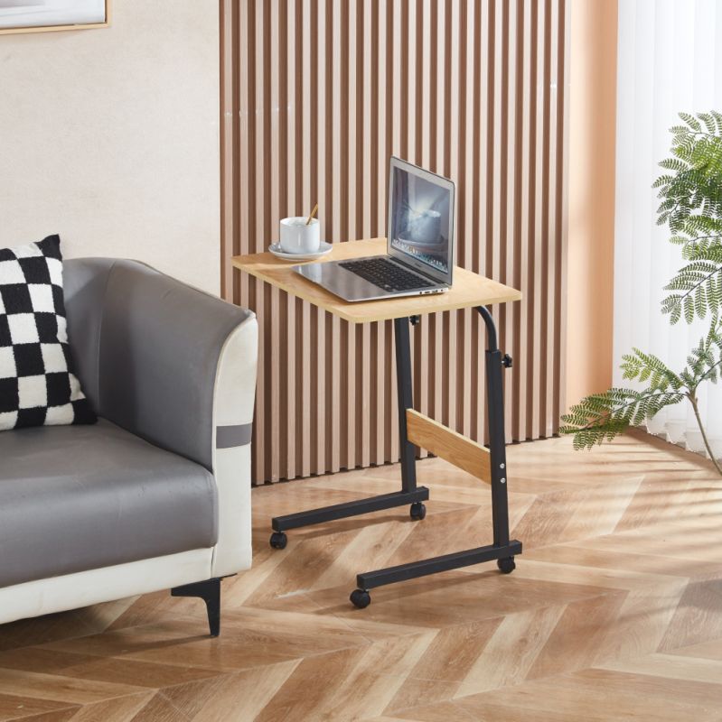 Nastaviteľný PC stôl s kolieskami, dub-čierna