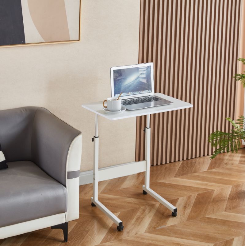 Nastaviteľný PC stôl s kolieskami, biely
