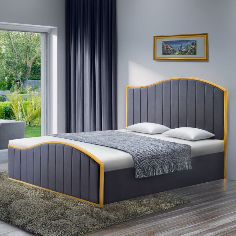 Posteľ s roštom, 180x200, tmavosivá Velvet látka-gold chróm zlatá