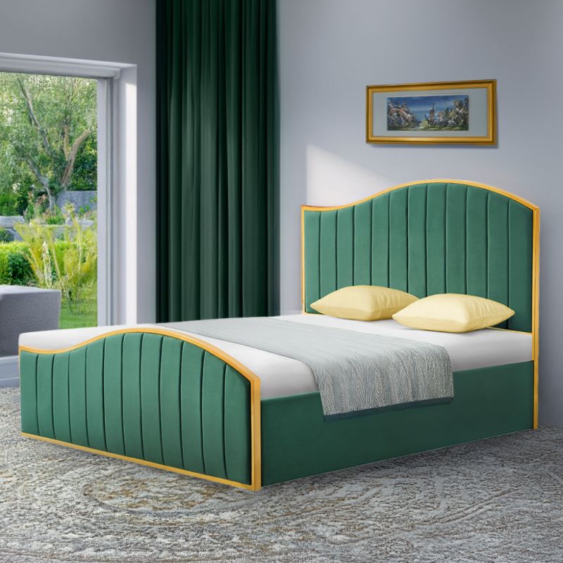 Posteľ s roštom, 160x200, zelená Velvet látka-gold chróm zlatá