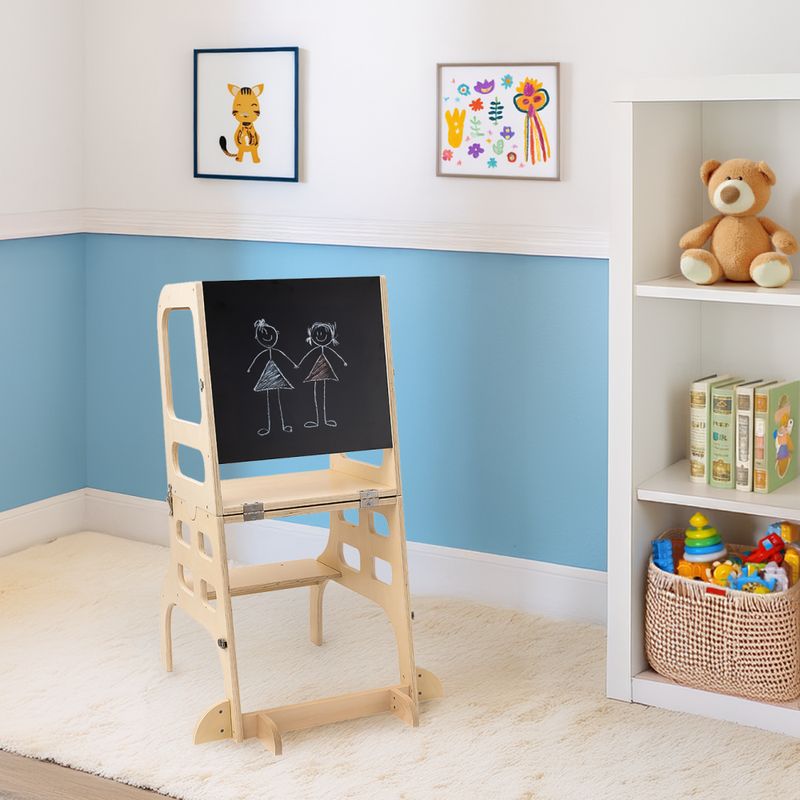 Montessori učiaca veža 3v1 s tabuľou, prírodná